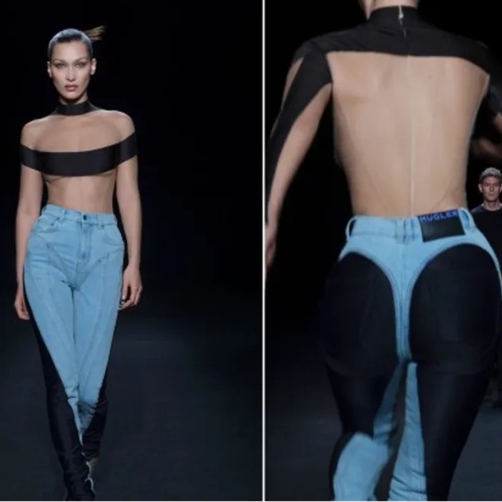 Mugler blue and black spiral jeans